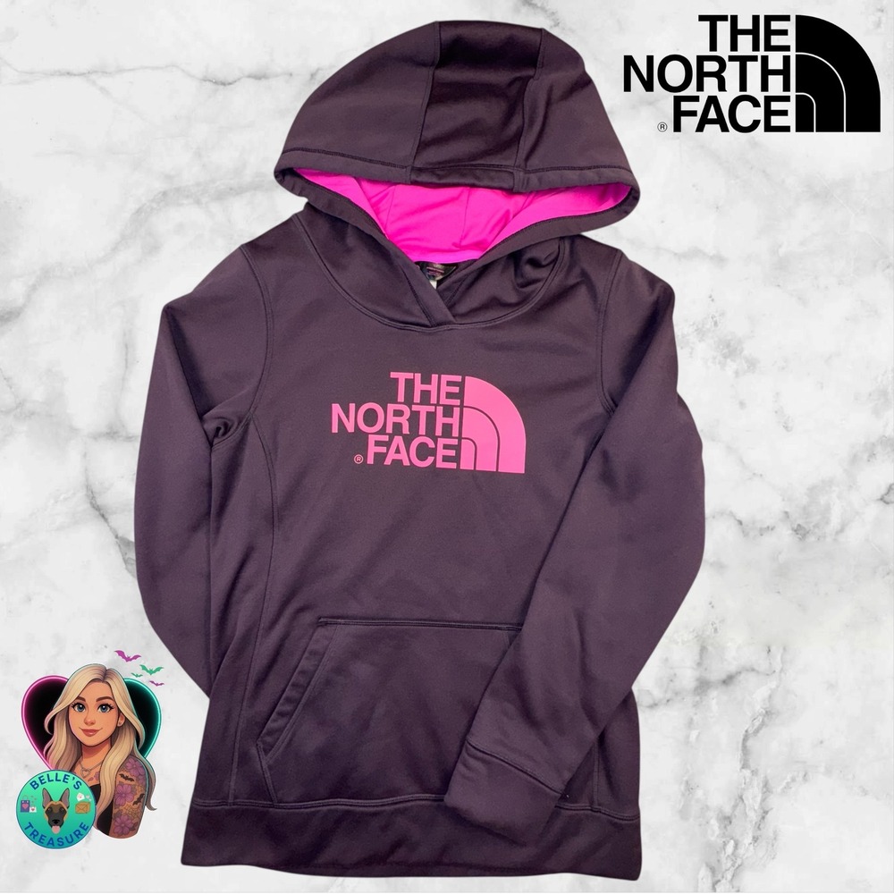 The North Face Womens Small Half Dome Purple Pink Logo Fleece Hoodie Sweatshirt